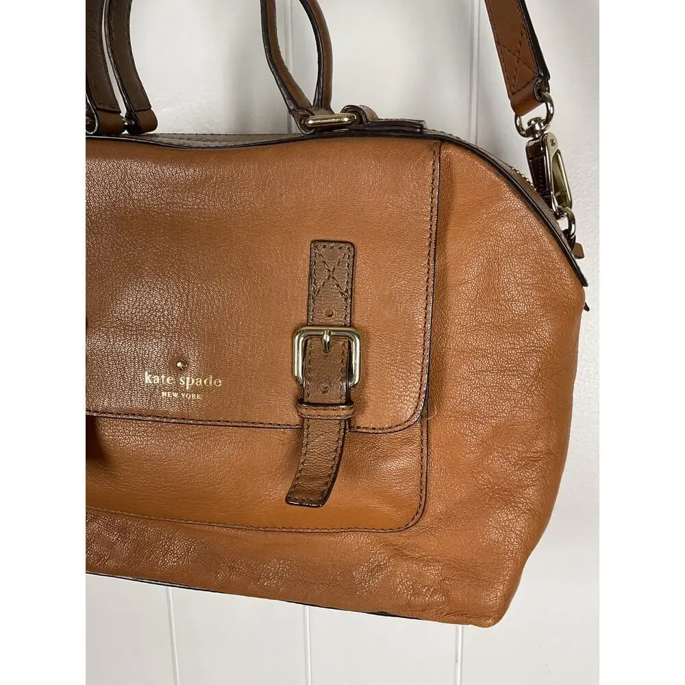 Kate Spade Allen Street Raquelle Brown Leather Satchel Bag with Crossbody Strap‎